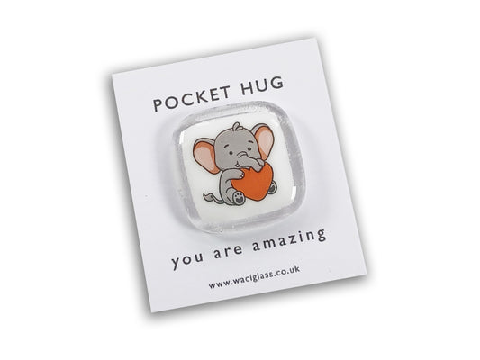 Pocket Elephant Fused Glass Hug, pocket hug, love you, thinking of you, miss you, you are amazing, gift for her, friendship gift, sympathy