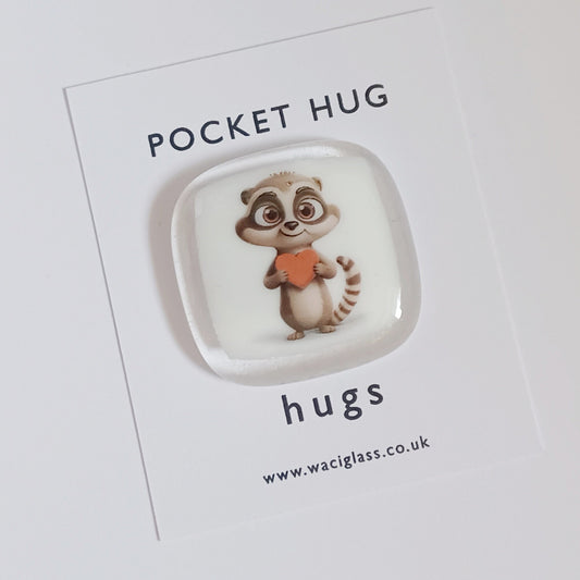Pocket Meerkat Hug Fused Glass, pocket hug, love you, thinking of you, miss you, you are amazing, gift her, friendship gift, meerkat gift