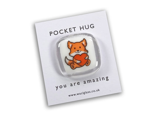Pocket Fox Hug Fused Glass, pocket hug, love you, thinking of you, miss you, you are amazing, gift for her, friendship gift, sympathy, fox