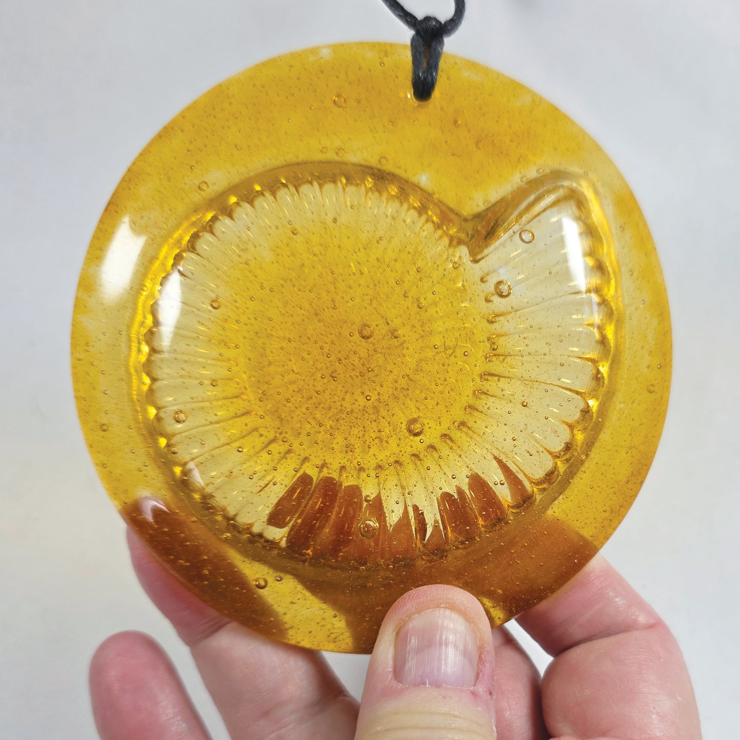 Ammonite Fused Glass, Glass Hanger Amber, Fossil Design. Glass gift, fossil lover, Glass sun catcher, Glass Relief Design