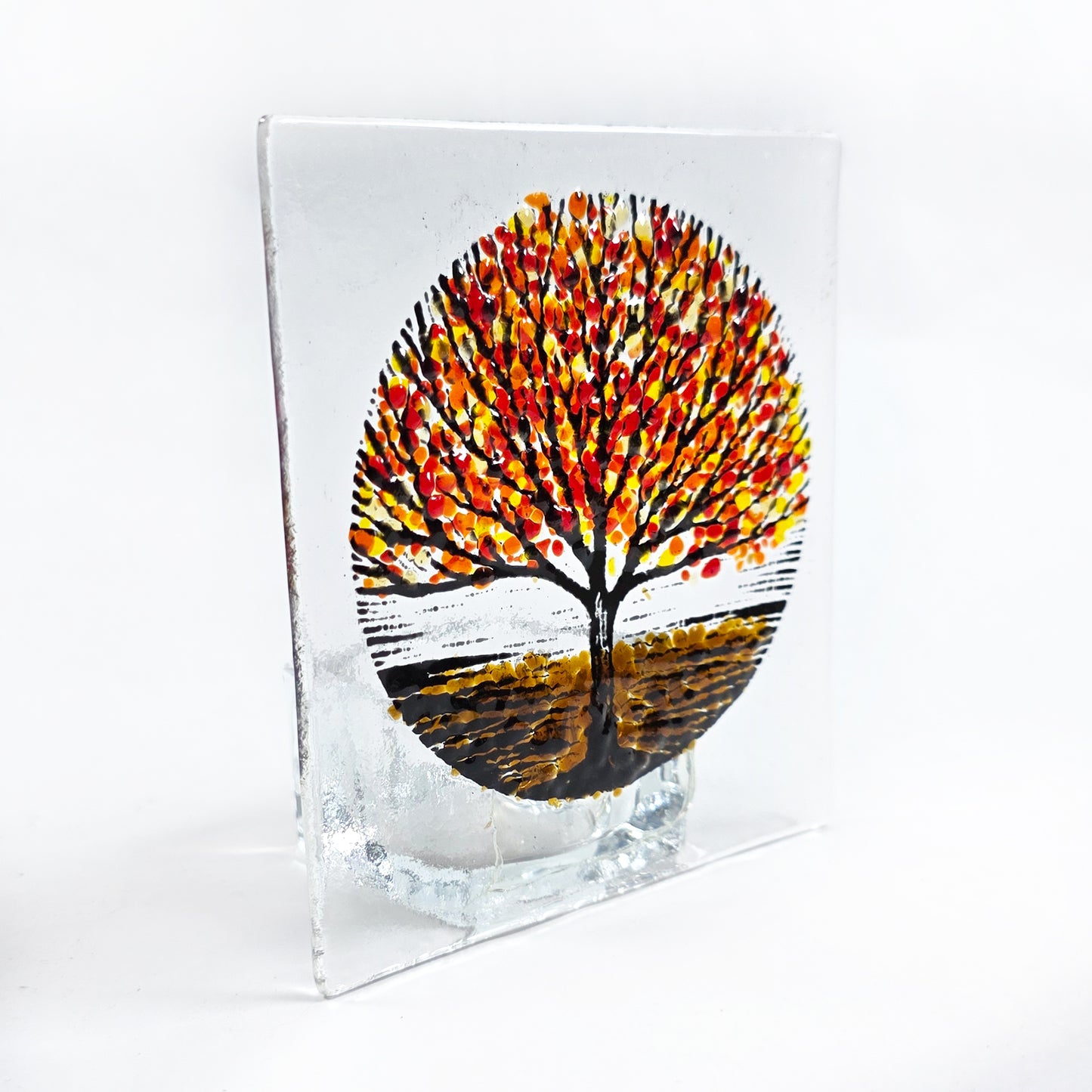 Handmade Fused Glass Autumn Tree Tealight Holder – Glass Candle Holder – Autumn Decor – Tree Art Gift