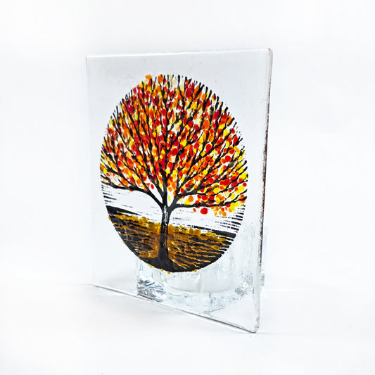 Handmade Fused Glass Autumn Tree Tealight Holder – Glass Candle Holder – Autumn Decor – Tree Art Gift