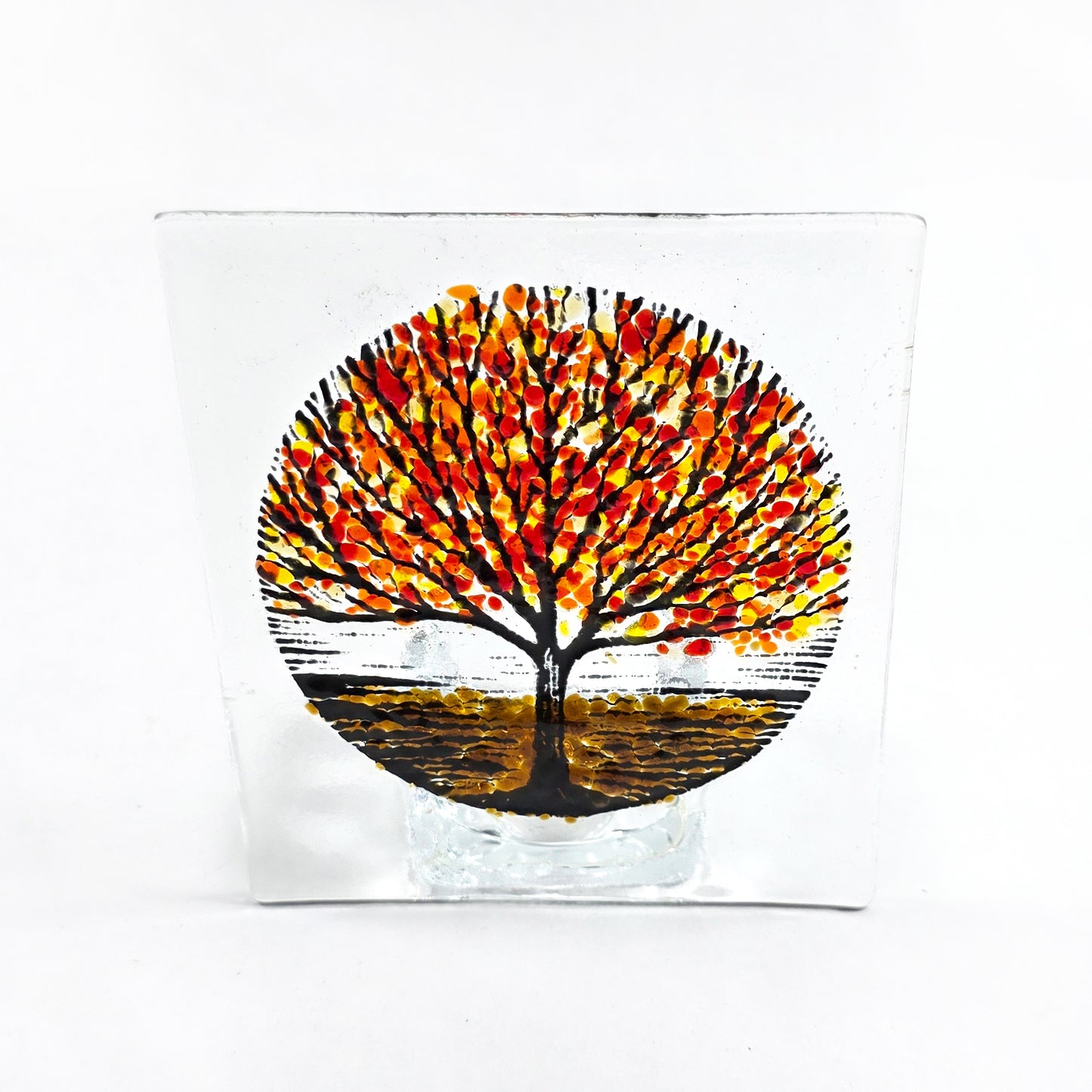 Handmade Fused Glass Autumn Tree Tealight Holder – Glass Candle Holder – Autumn Decor – Tree Art Gift
