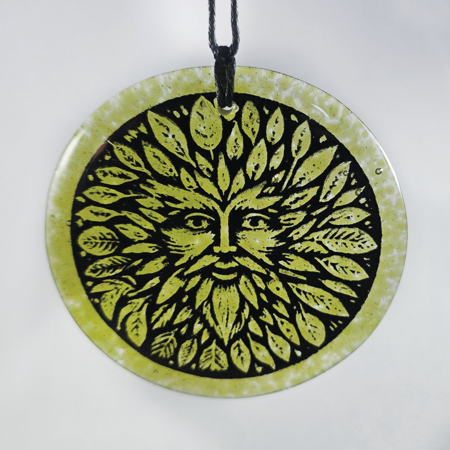 Green man Sun catcher fused glass,  Kiln Fired, Gift, glass gift, fused glass hanger, glass gift, Green man, symbol of rebirth, forest spirit