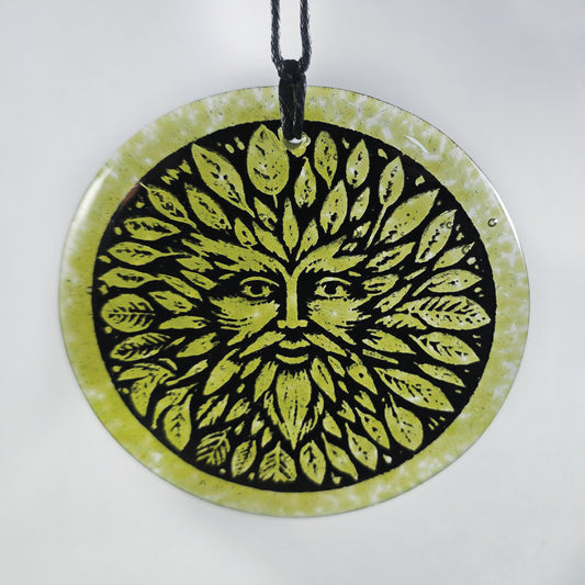 Green man Sun catcher fused glass,  Kiln Fired, Gift, glass gift, fused glass hanger, glass gift, Green man, symbol of rebirth, forest spirit