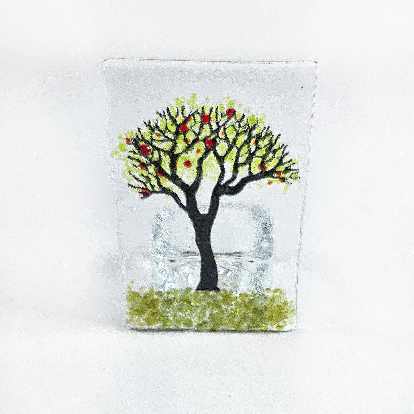 Handmade Fused Glass Cherry Tree Tealight Holder – Green Tree Candle Holder