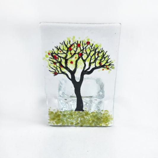 Handmade Fused Glass Cherry Tree Tealight Holder – Green Tree Candle Holder