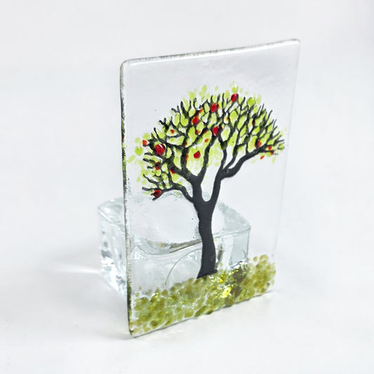Handmade Fused Glass Cherry Tree Tealight Holder – Green Tree Candle Holder