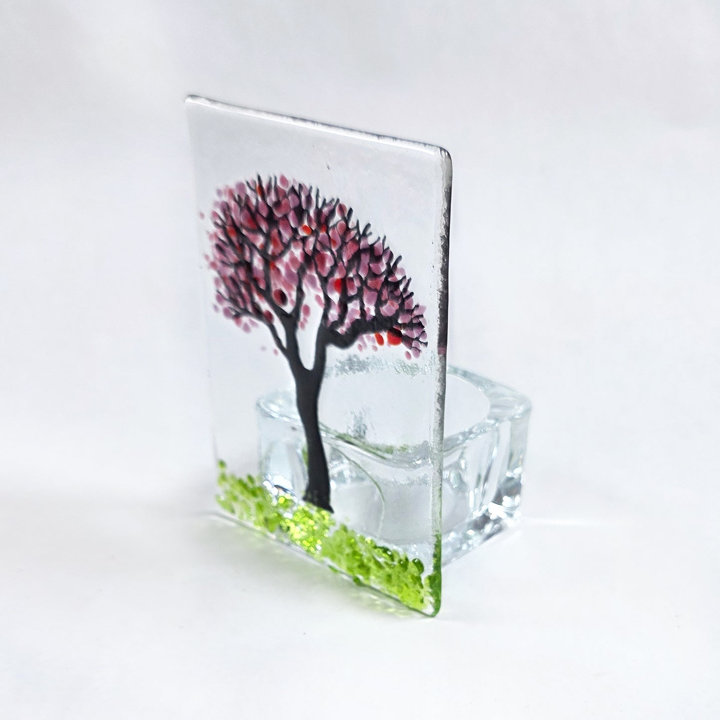 Handmade Fused Glass Pink Blossom Tree Tealight Holder