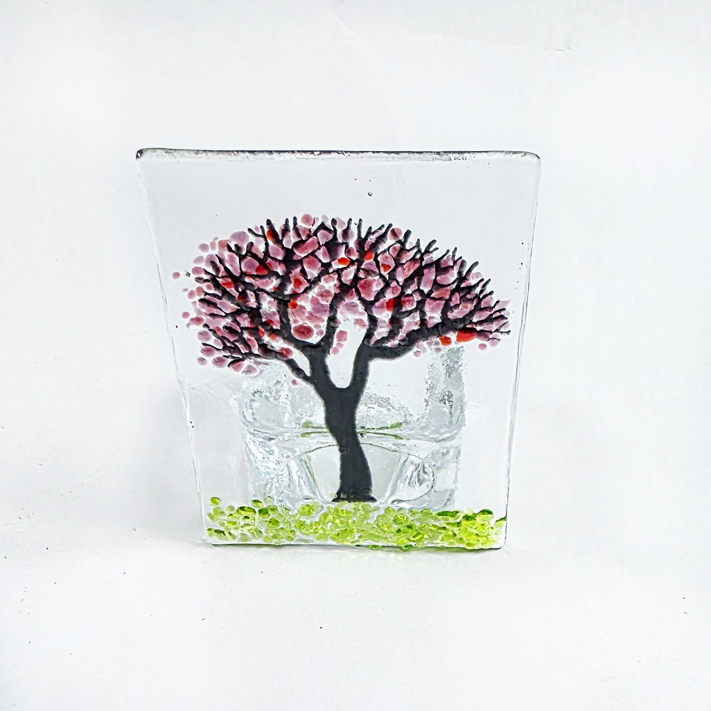 Handmade Fused Glass Pink Blossom Tree Tealight Holder