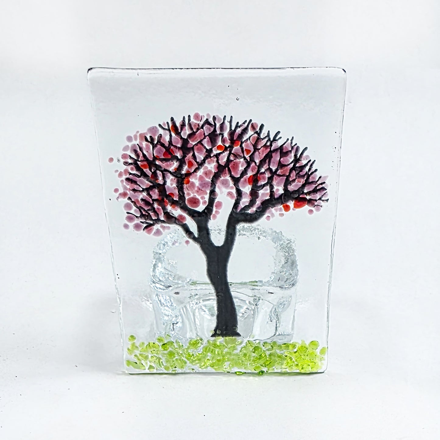 Handmade Fused Glass Pink Blossom Tree Tealight Holder
