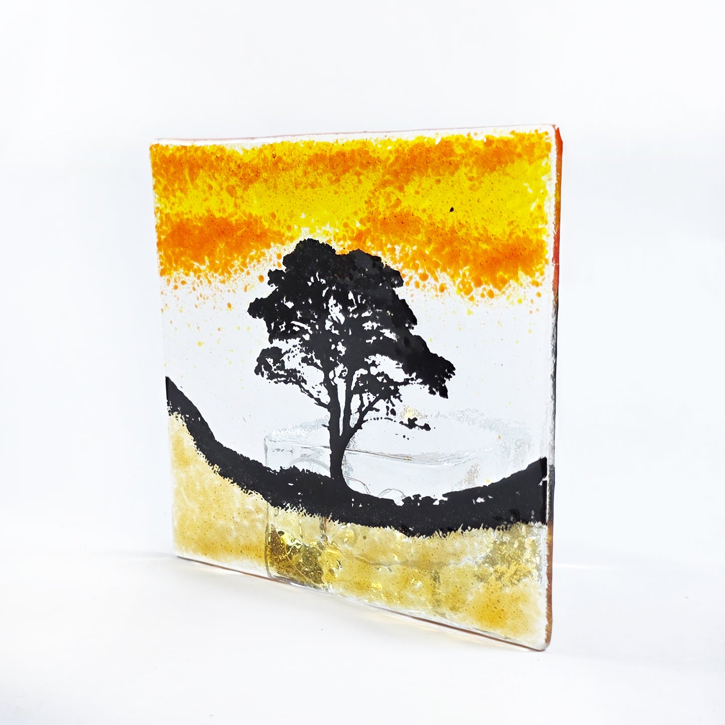 Sycamore Gap Fused Glass Tealight Holder – Handmade Autumn Tree Candle Screen – Hadrian’s Wall Inspired Glass Art