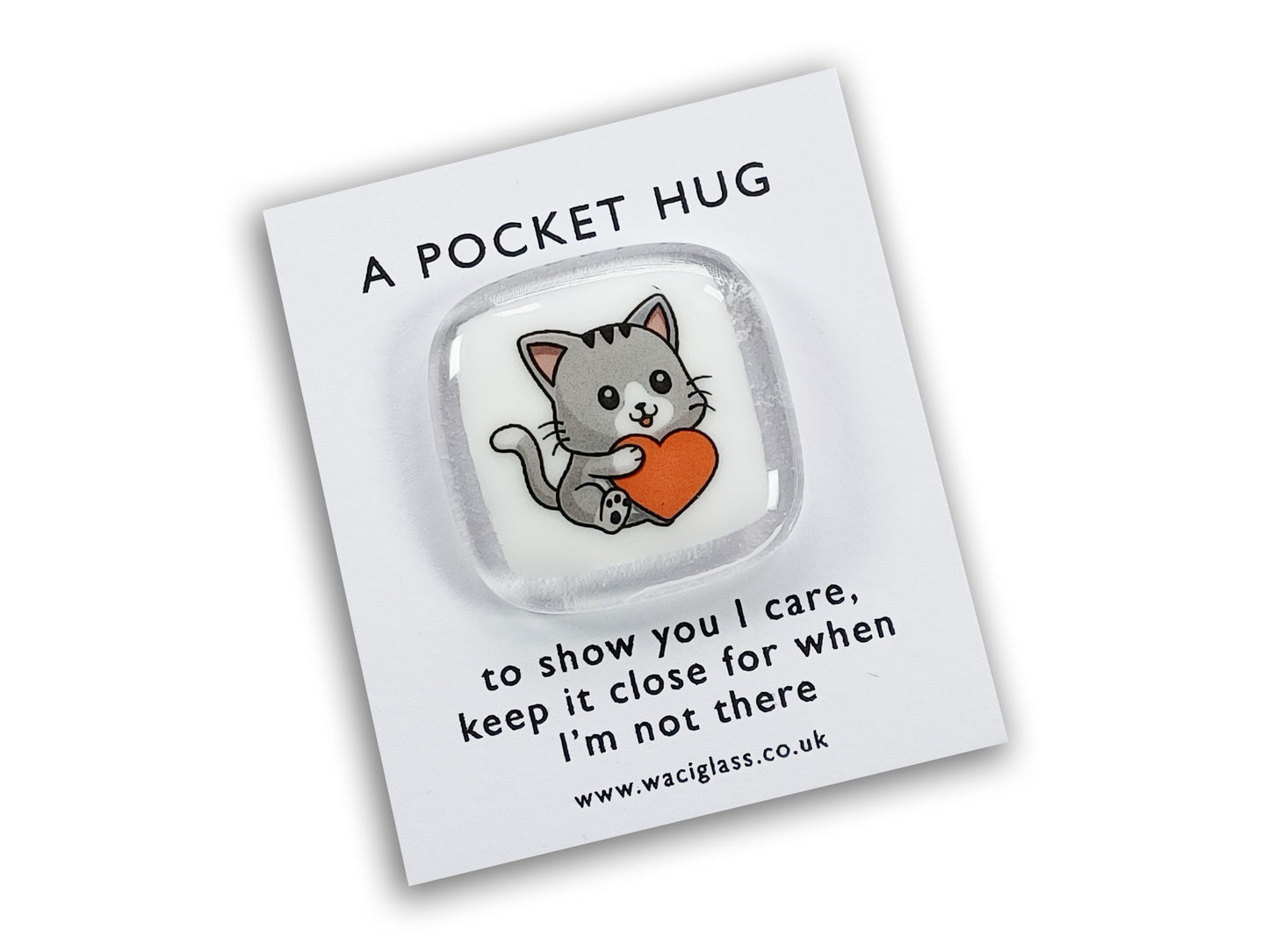 Cat pocket hug, fused glass, love you, thinking of you, miss you, you are amazing, gift for her, friendship gift, cat, kitten, Pocket Hug
