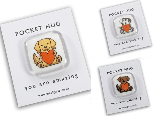 Dog pocket hug, fused glass, love you, thinking of you, miss you, you are amazing, gift for her, friendship gift, dog, puppy, Pocket Hug