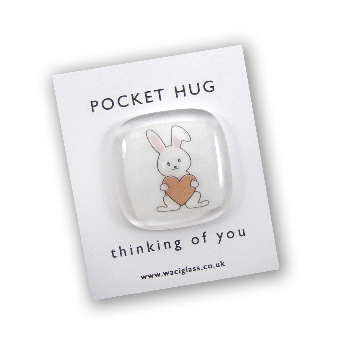 Rabbit Pocket Hug Fused Glass, hugs, love you, thinking of you, miss you, you are amazing, Easter, NHS, key worker, friendship gift, Bunny