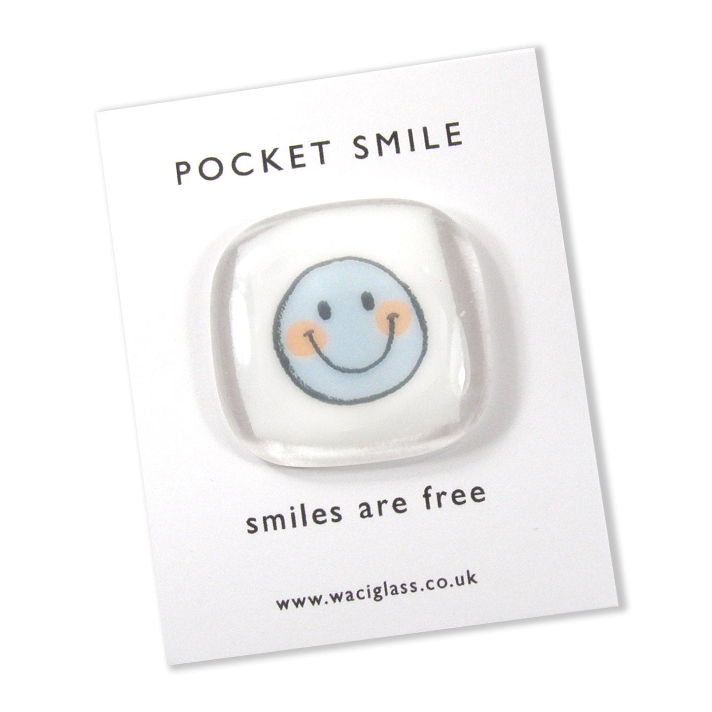 Pocket Smile Fused Glass, Blue smile face, NHS, key worker, friendship gift, Keepsake, lockdown, social distancing, isolation gift