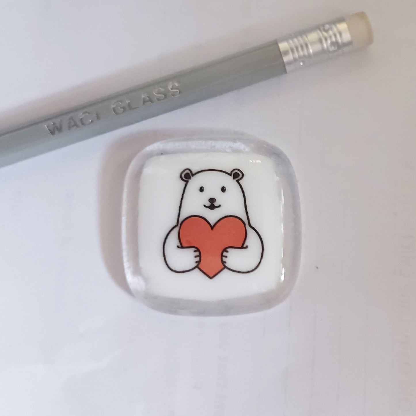 Pocket Hug Fused Glass Polar Bear, hugging heart, Keepsake, bear hug, key worker, friendship gift, NHS gift, Polar Bear, pocket token, hugs