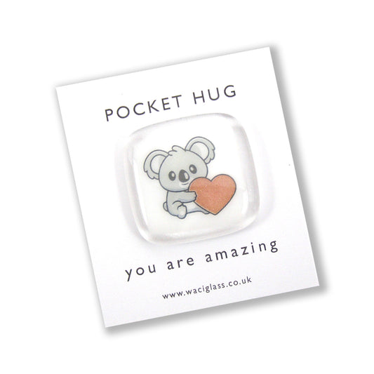 Koala Pocket Hug Fused Glass, hugs, love you, thinking of you, miss you, you are amazing, NHS, key worker, friendship gift, pocket pebble