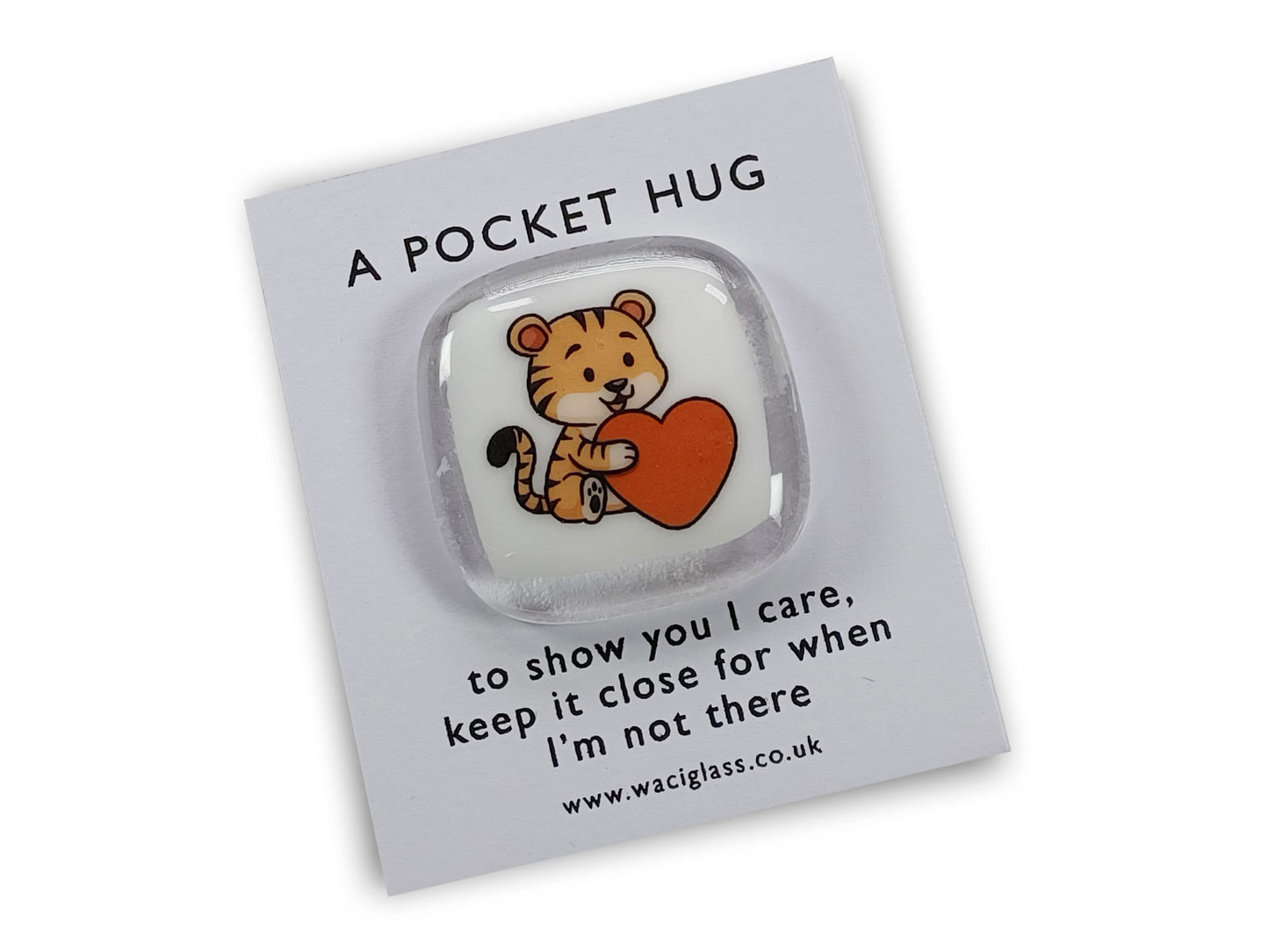 Tiger Hug Fused Glass pocket hug, love you, thinking of you, miss you, you are amazing, gift for her, friendship gift, sympathy, Pocket Hug