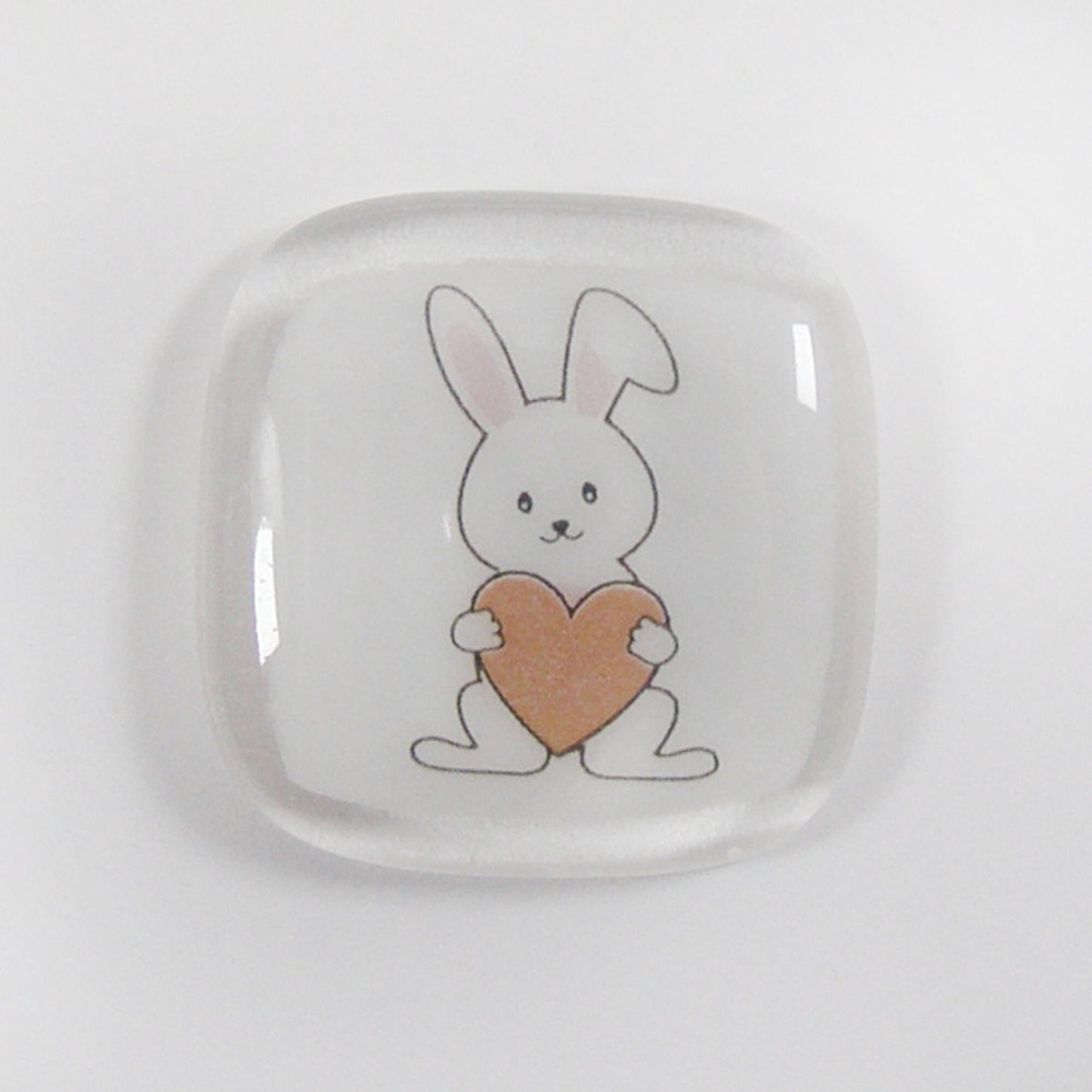 Rabbit Pocket Hug Fused Glass, hugs, love you, thinking of you, miss you, you are amazing, Easter, NHS, key worker, friendship gift, Bunny