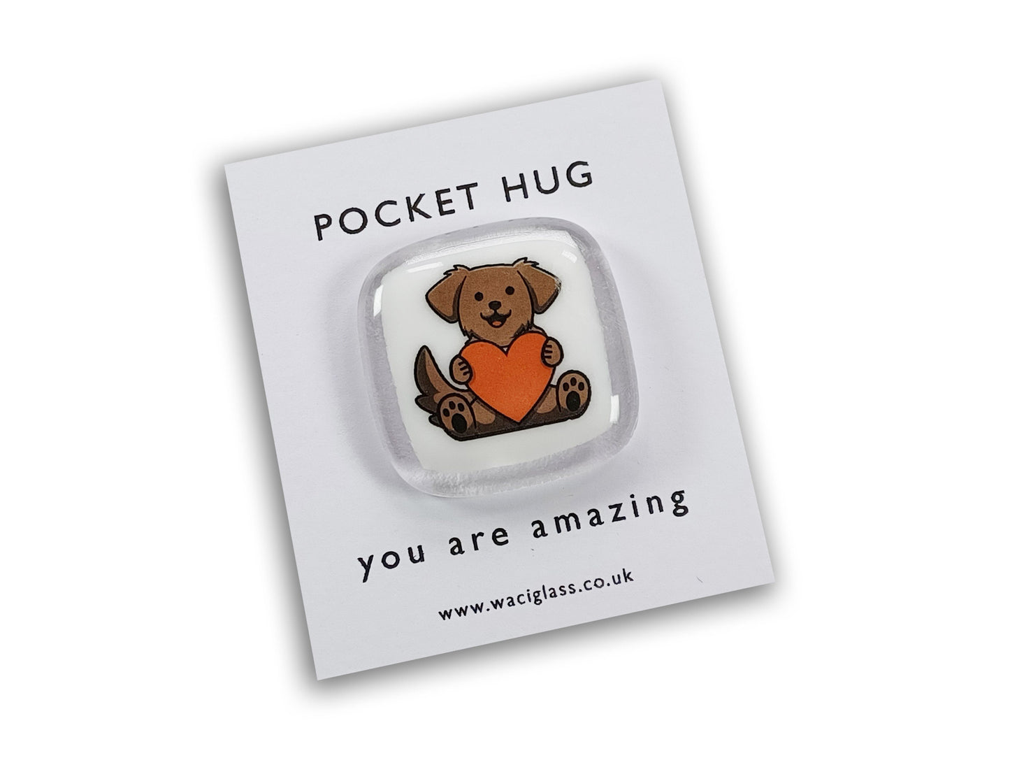 Dog pocket hug, fused glass, love you, thinking of you, miss you, you are amazing, gift for her, friendship gift, dog, puppy, Pocket Hug