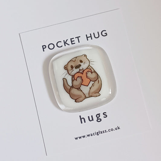 Pocket Otter Hug Fused Glass, pocket hug, love you, thinking of you, miss you, you are amazing, gift for her, friendship gift, otter gift