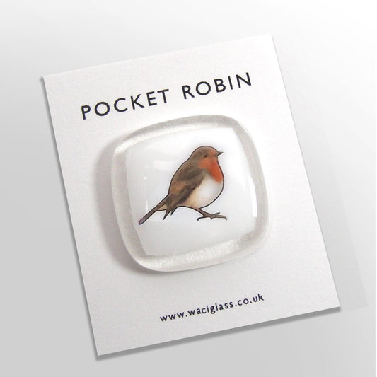 Pocket Robin Fused Glass, friendship gift, Keepsake, gift, remembrance gift, Robins appear when loved ones are near, Robin, bereavement