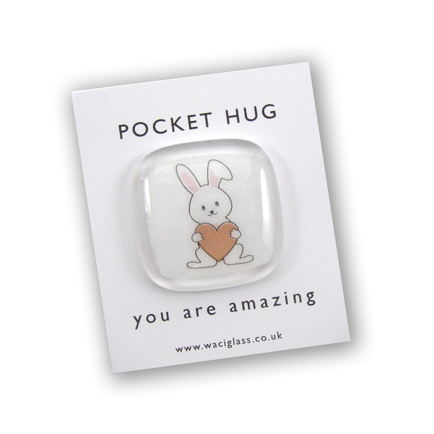 Rabbit Pocket Hug Fused Glass, hugs, love you, thinking of you, miss you, you are amazing, Easter, NHS, key worker, friendship gift, Bunny