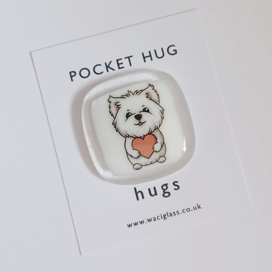 West Highland White Terrier Pocket Hug Fused Glass, pocket hug, love you, thinking of you, miss you, you are amazing, gifts her, friend gift