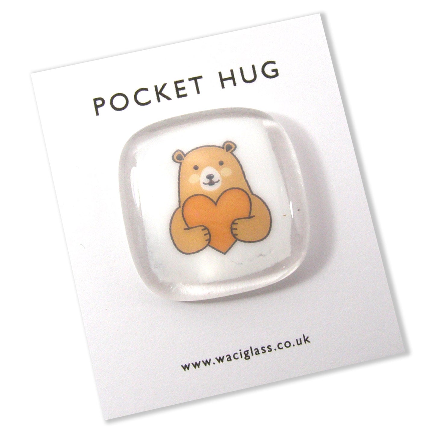 Bear Pocket Hug Fused Glass. hugging heart, Keepsake, pocket heart, friendship, NHS gift, isolation gift, brown bear, pocket token, bear hug